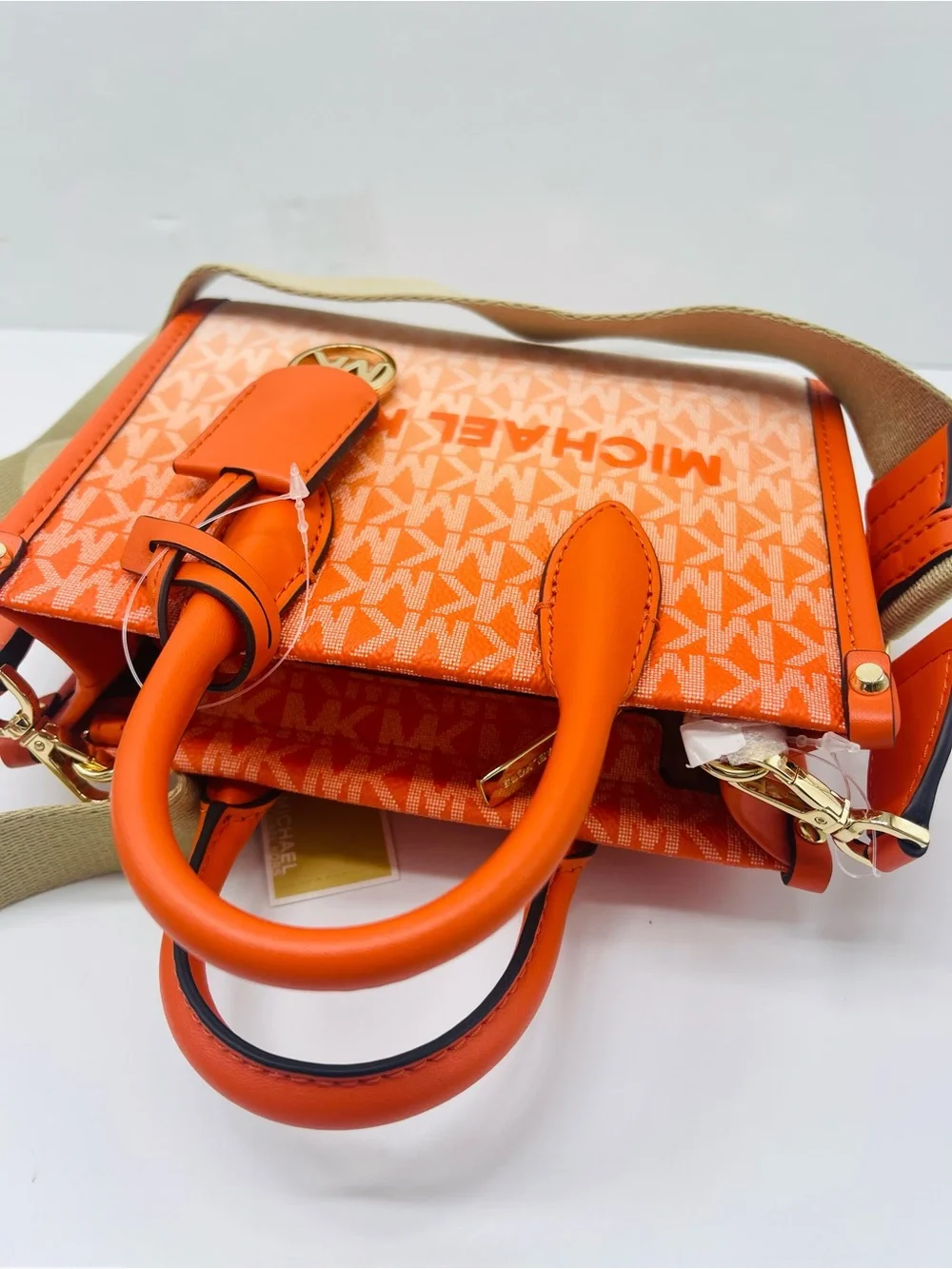Michael Kors Mirella Extra-Sm Ombré Logo Crossbody XBODY Shopper Bag Poppy  NWT